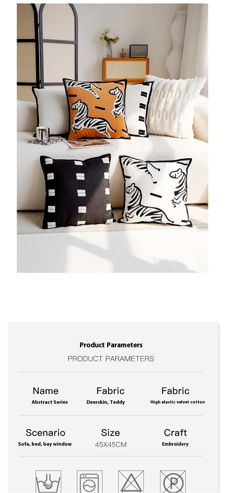 Retro Pony Embroidered Pillow Cover – Nordic Luxury Sofa Cushion – No Insert