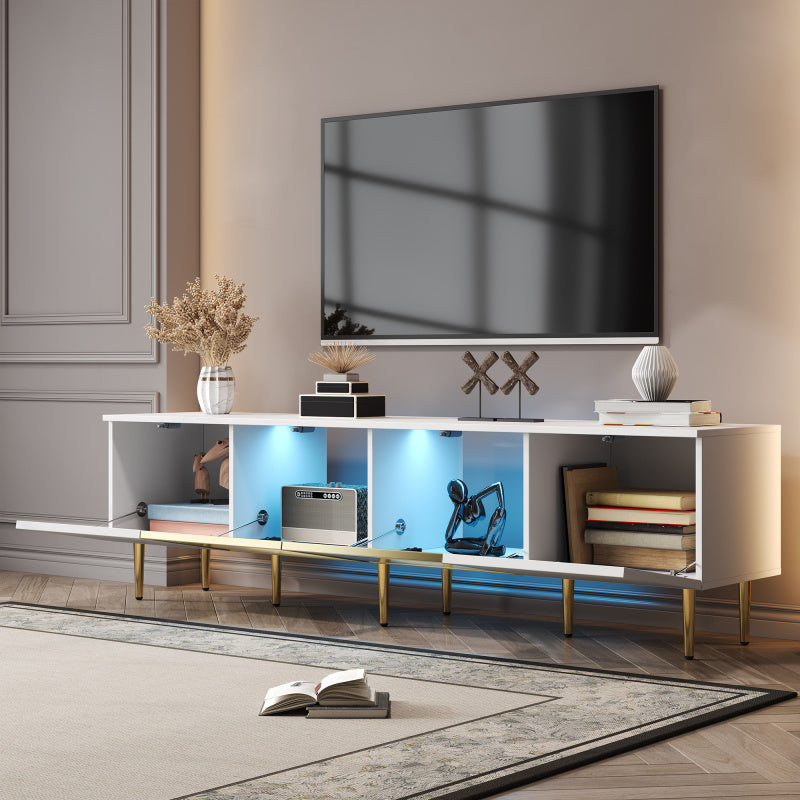 Modern TV Stand with Glass Doors & LED Lights, 67"