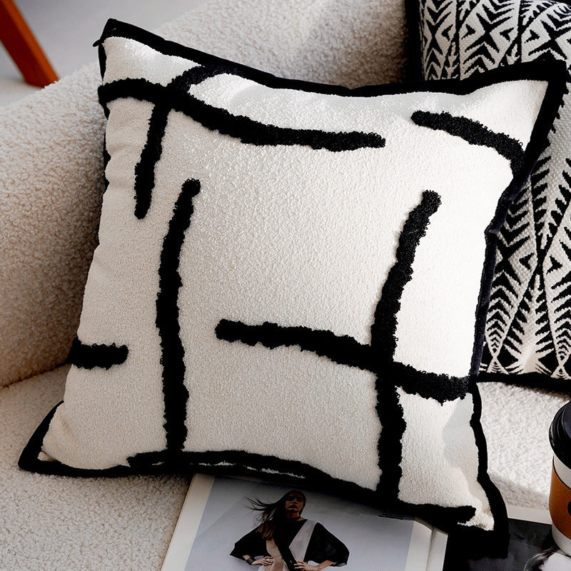 French Forest Checkerboard Pillow Cover – Black & White Ins Style Throw Cushion for Sofa, Bay Window, or Bed – Cover Only