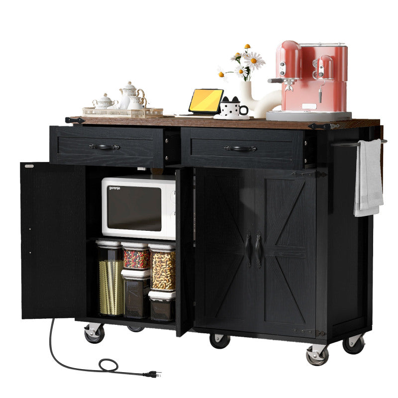 53.5" Farmhouse Kitchen Island with Drop Leaf & Power Outlet