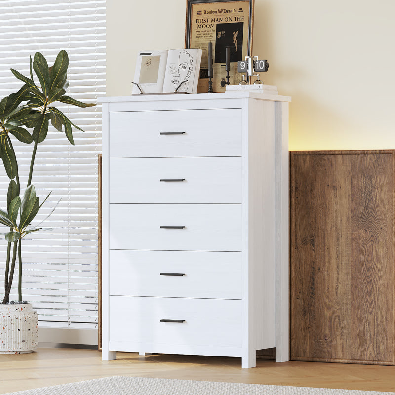 4-Pieces Bedroom Sets Queen Size Vintage Wooden Bed Frame with 2 Nightstands and 1 Dresser, White