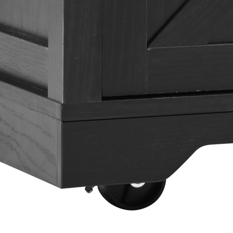 Black Rolling Kitchen Cart - 53.7" Island with Barn Doors & Storage