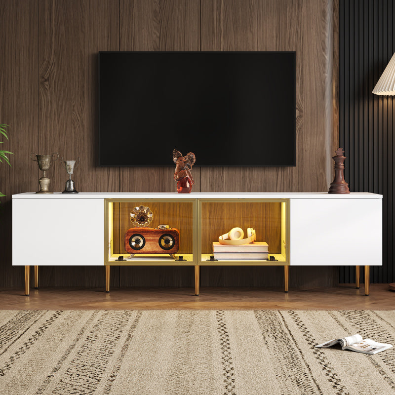 Modern TV Stand with Glass Doors & LED Lights, 67"