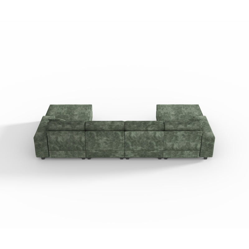 U-Shaped 4 Seat Corduroy Sectional Sofa, Green