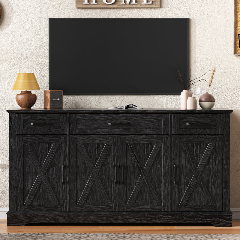 Black Farmhouse Buffet Sideboard with Door Shelves
