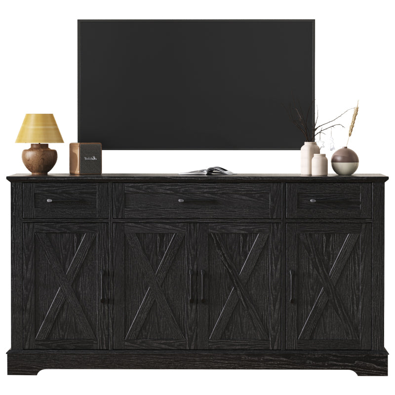 Black Farmhouse Buffet Sideboard with Door Shelves