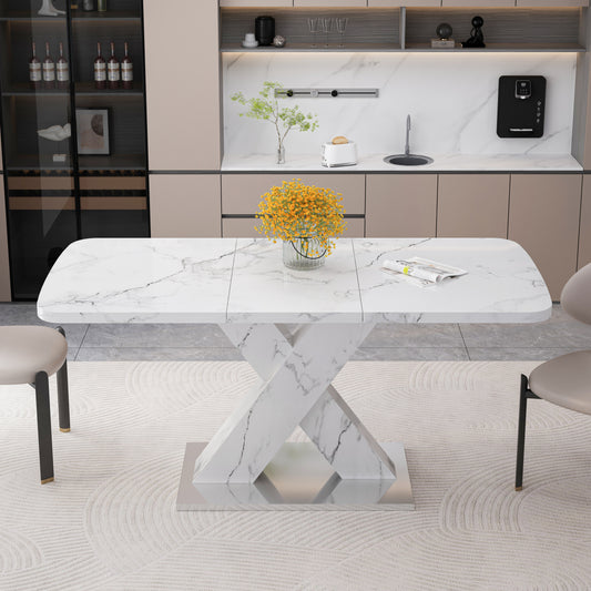 Modern Extendable Dining Table (47"-63") | Marble Top, X-Base