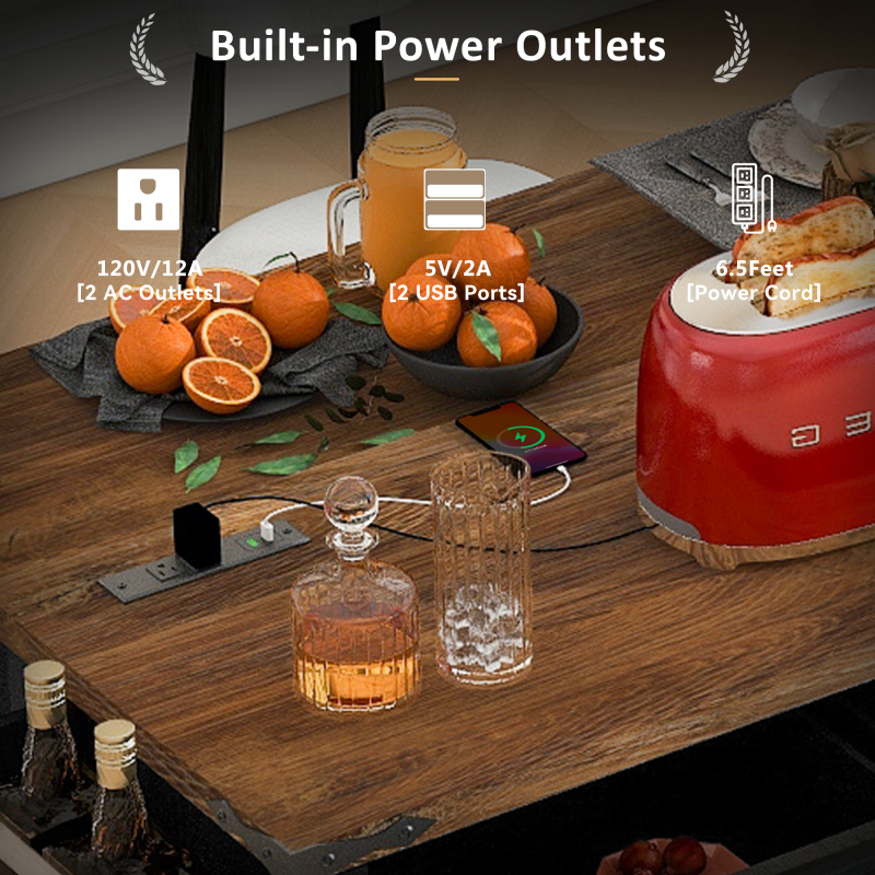 Black Rolling Kitchen Cart - 53.7" Island with Barn Doors & Storage