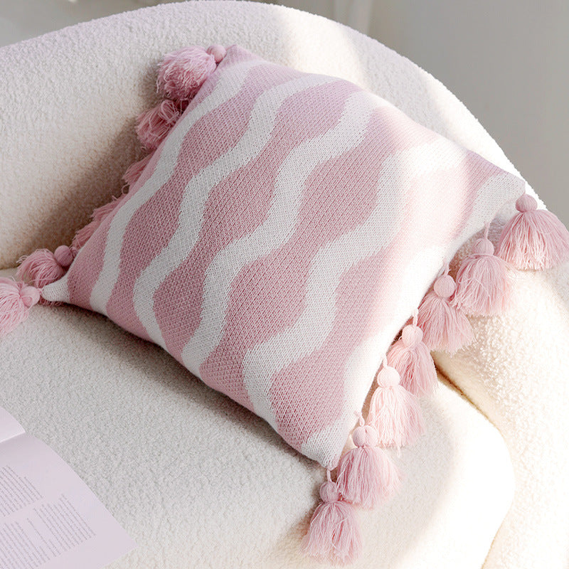 Ins Style Pink Cute Rabbit Pillowcase for Children's Bedroom Headboard Cushion Living Room Sofa Round Pillow