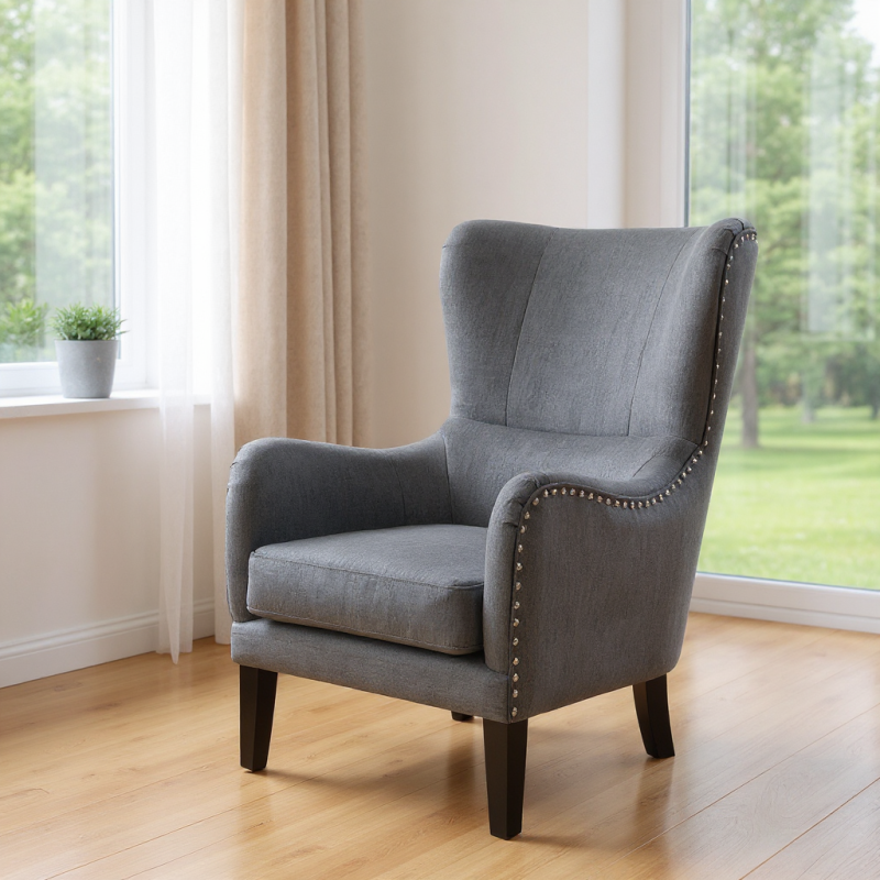 Hi-Back Studded Arm Chair: Elegant Seating for Living Room & Study