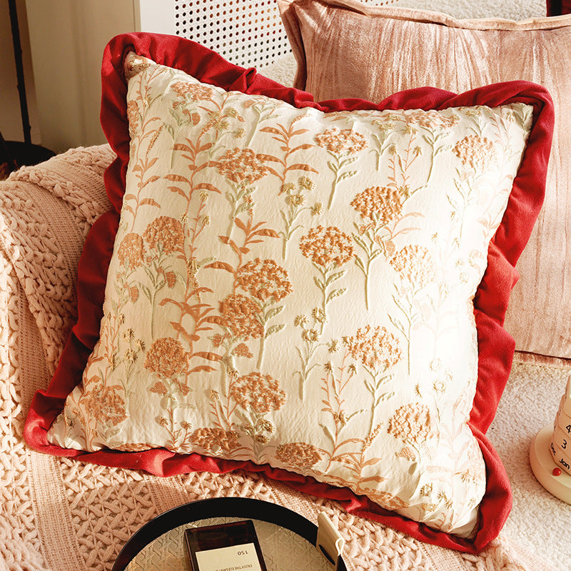 Red & Pink French Retro Pillow Cover – High-End Sofa Cushion – No Insert