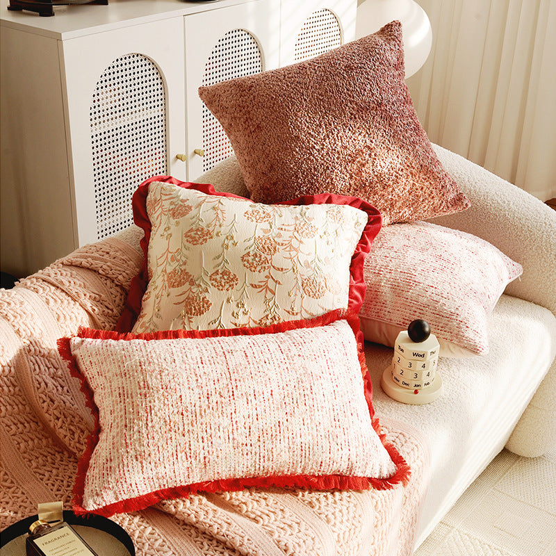 Red & Pink French Retro Pillow Cover – High-End Sofa Cushion – No Insert