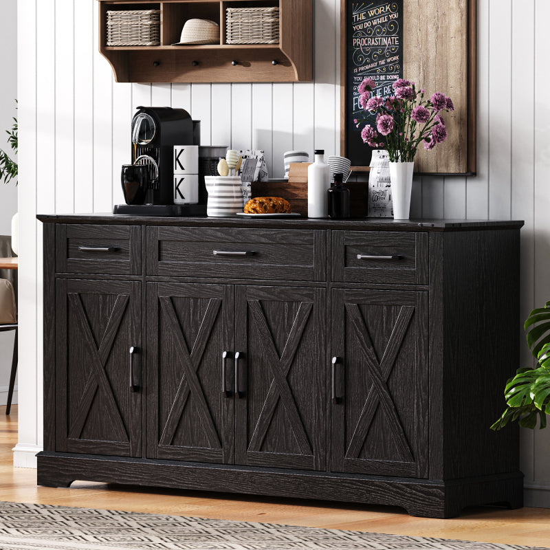 Black Farmhouse Buffet Sideboard with Door Shelves