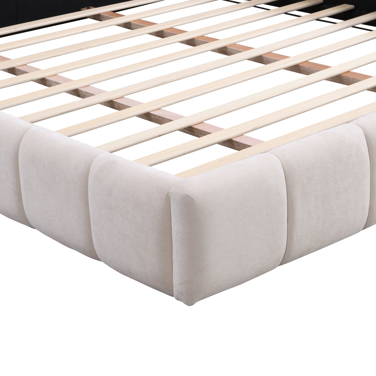 Elegant Beige Chenille Upholstered Bed with Checkerboard Design, King, Beige