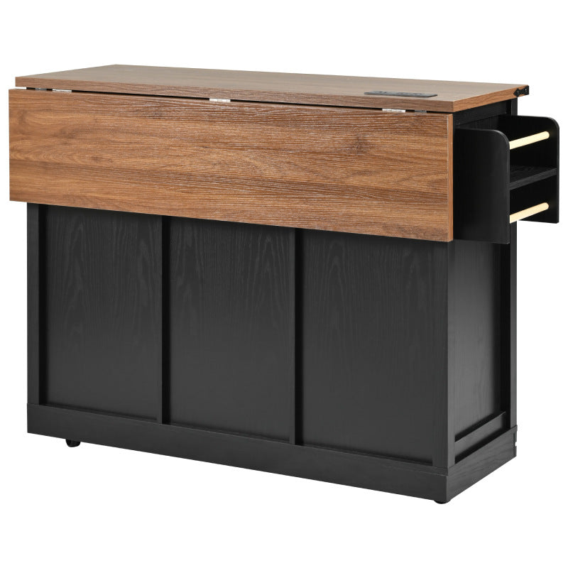 Black Rolling Kitchen Cart - 53.7" Island with Barn Doors & Storage