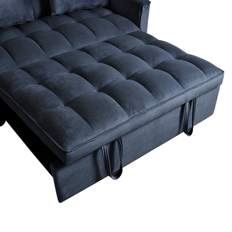 3-in-1 Convertible Sleeper Sofa | Black Velvet Pull Out Couch Bed