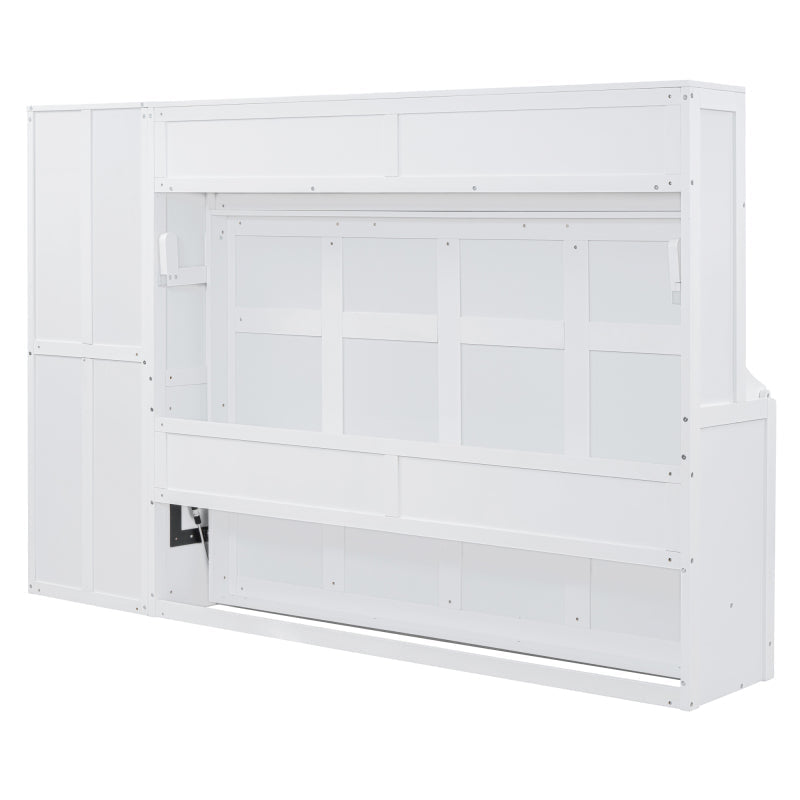 Murphy Bed with Closet & Drawers – Queen Size, White