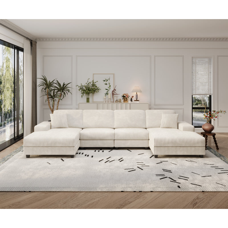 U-Shaped 4 Seat Corduroy Sectional Sofa, Green