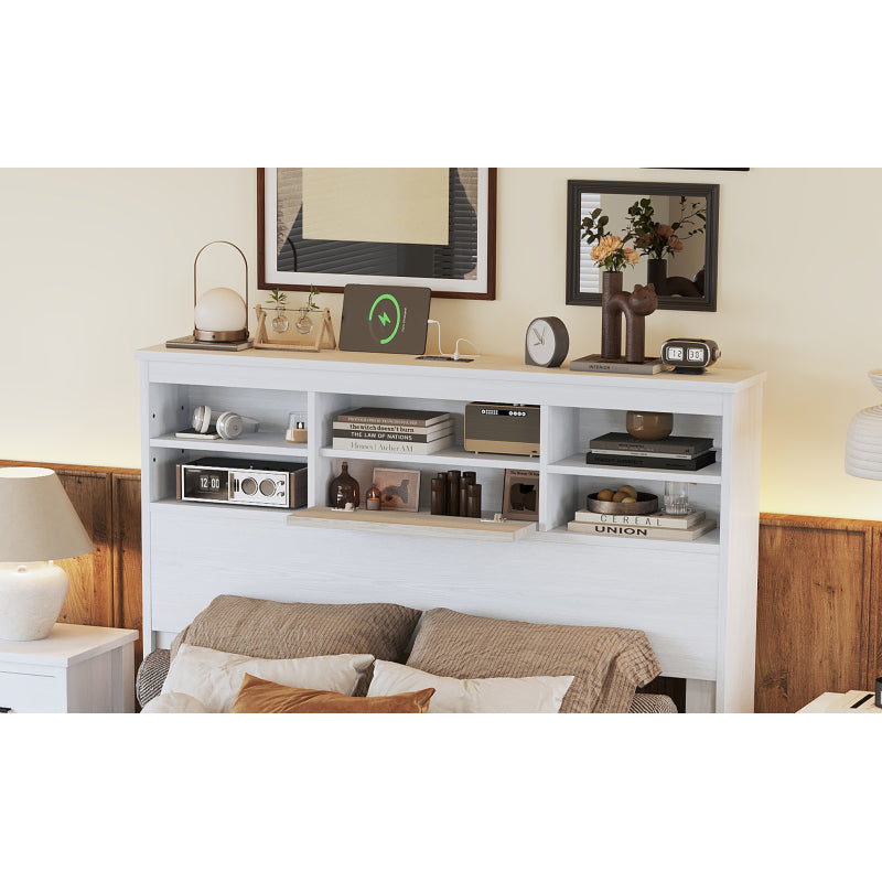 4-Pieces Bedroom Sets Queen Size Vintage Wooden Bed Frame with 2 Nightstands and 1 Dresser, White