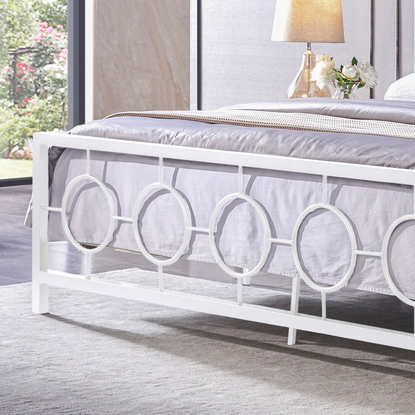 White King Classical Metal Bed | Circular Headboard & Storage Space