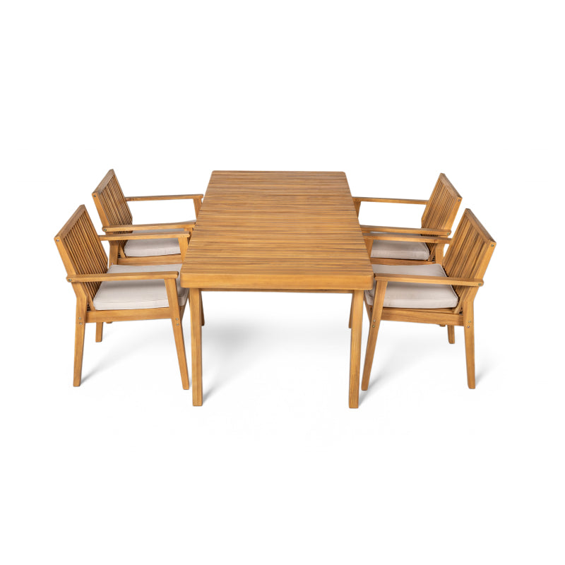 5-Piece Patio Furniture Set - Acacia Wood Table with 4 Cushioned Chairs