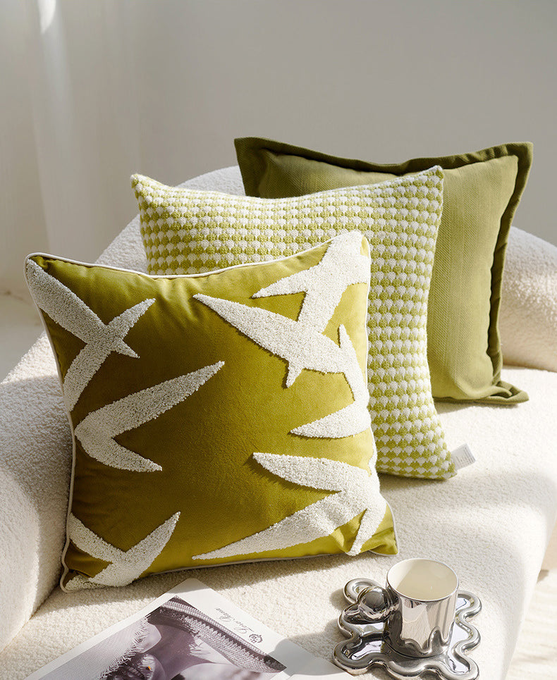 Green Bird Luxury Living Room Cushion Office Pillow Cover Pillowcase Homestay Sofa Waist Pillow Bay Window Cushion Bed