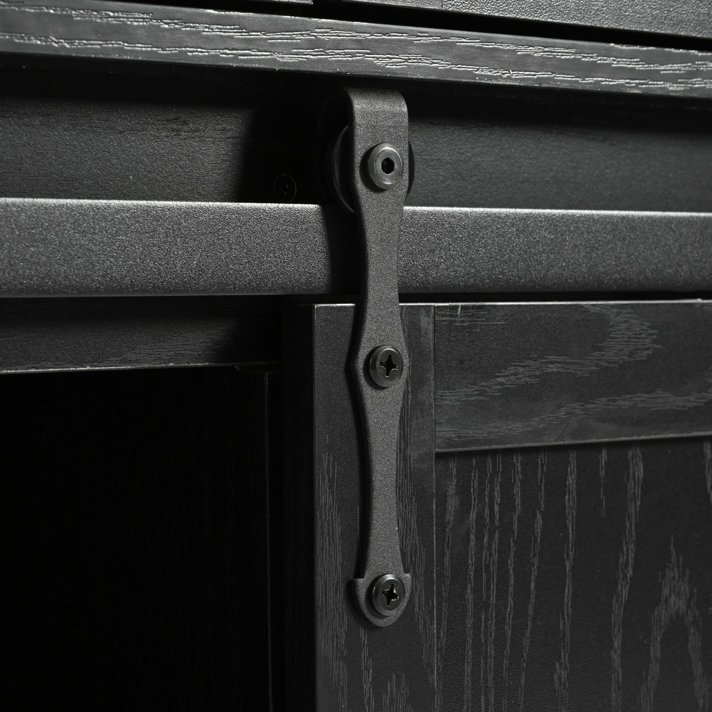 Black Rolling Kitchen Cart - 53.7" Island with Barn Doors & Storage