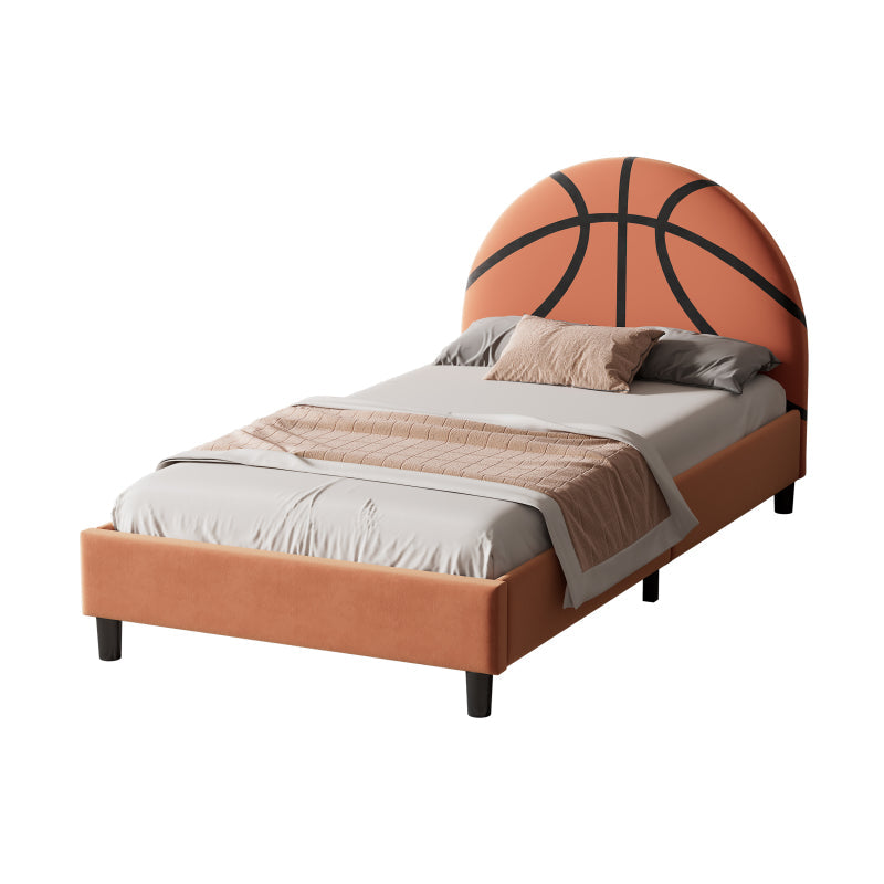 Sporty Basketball Twin Bed in Orange – Kids Upholstered Platform Frame