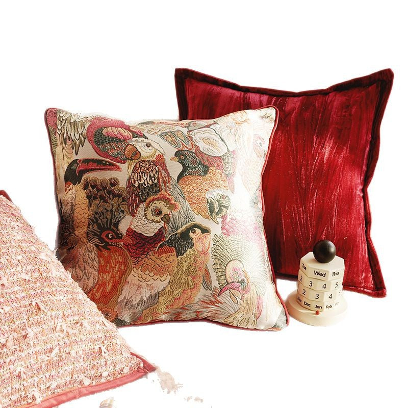 Red & Pink French Retro Pillow Cover – High-End Sofa Cushion – No Insert