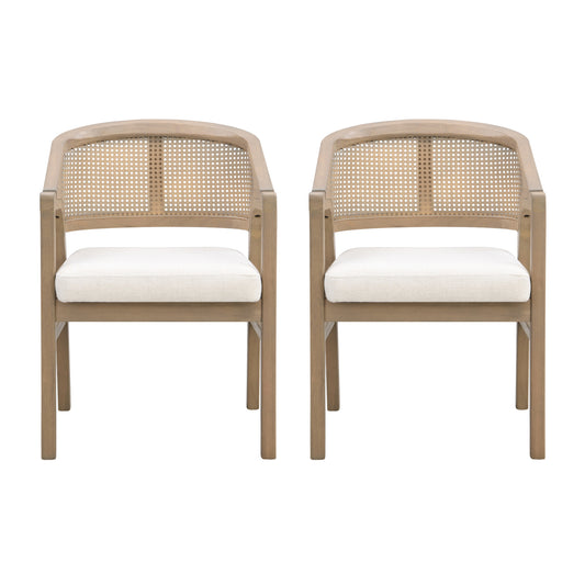 Set of 2 Wooden Dining Chairs | Light Ash Frame & Rattan Back