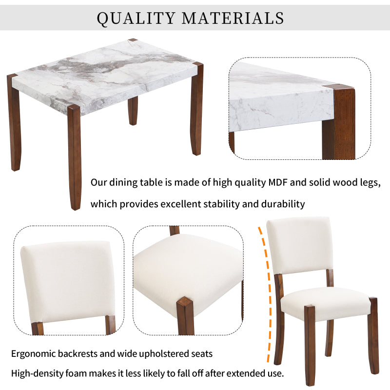 4-Piece Modern Dining Set - Faux Marble Table with 2 Chairs & Bench