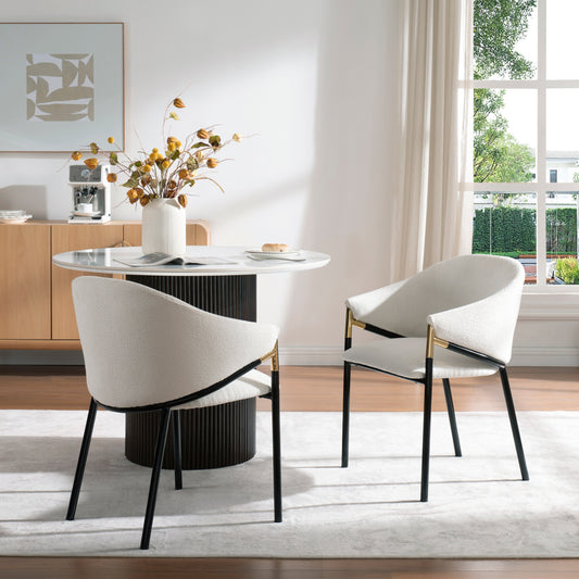 Set of 2 Modern Upholstered Dining Chairs | Metal Legs Side Chairs