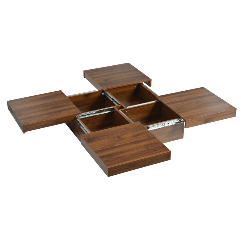 Square Veneer Coffee Table Sliding Top with Storage in Walnut 39.4''