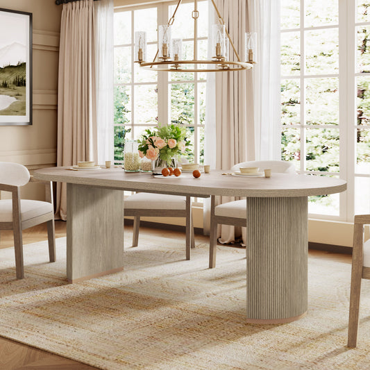 Oval Dining Table Double Pedestal -Light Natural