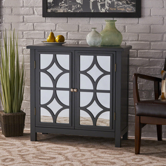 Charcoal Grey Firwood Cabinet: Mirror Finish, Double Doors