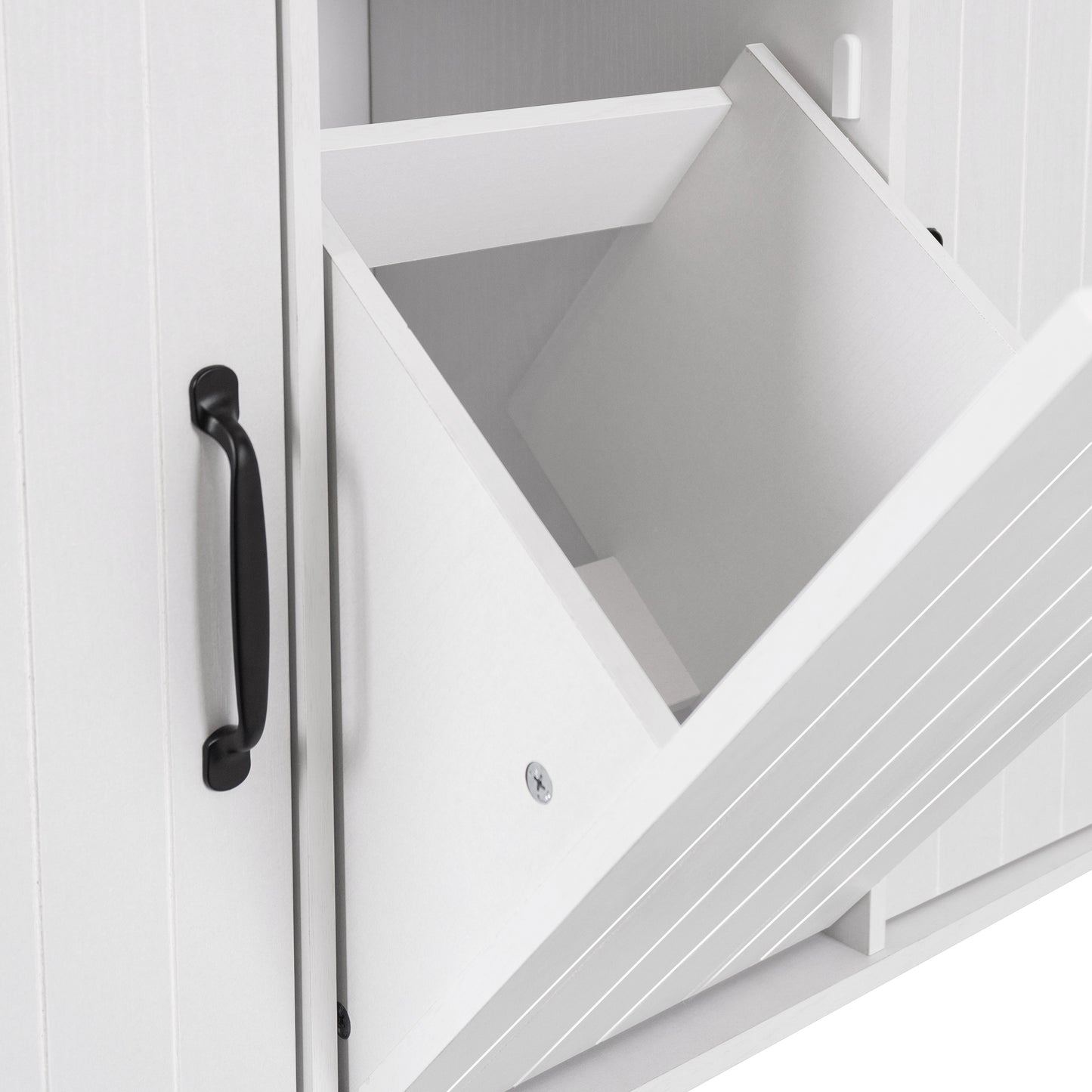 White Kitchen Island with Trash Cabinet & Drop Leaf