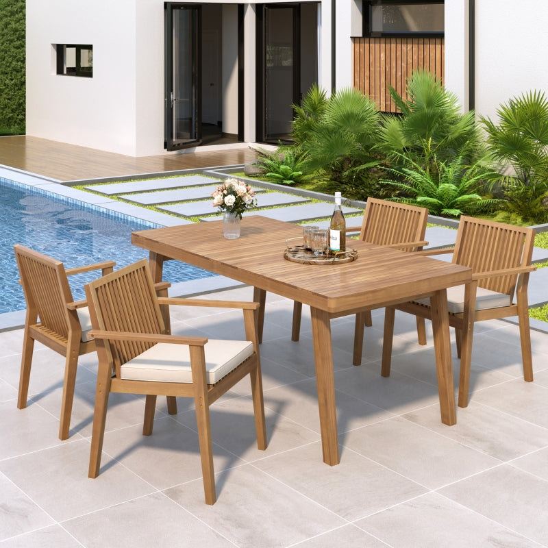 5-Piece Patio Furniture Set - Acacia Wood Table with 4 Cushioned Chairs