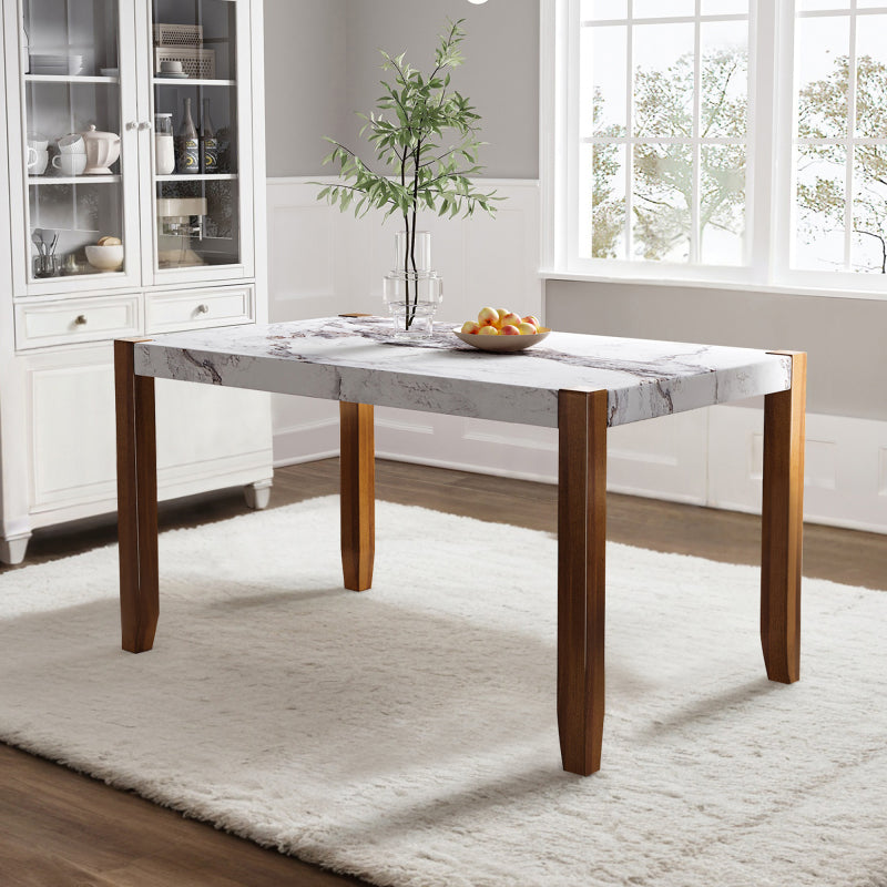 4-Piece Modern Dining Set - Faux Marble Table with 2 Chairs & Bench