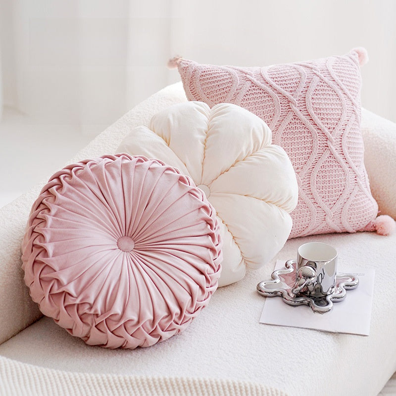 Pink Velvet Throw Pillow – Round Floor Cushion for Girl’s Room or Living Room-No insert