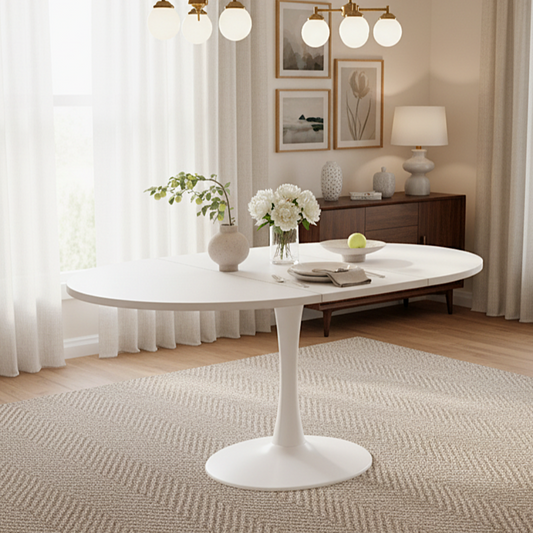 Modern White Extendable Round Dining Table for 4-6 People