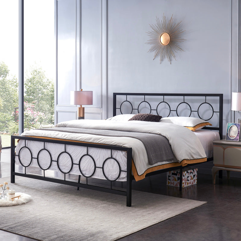 White King Classical Metal Bed | Circular Headboard & Storage Space