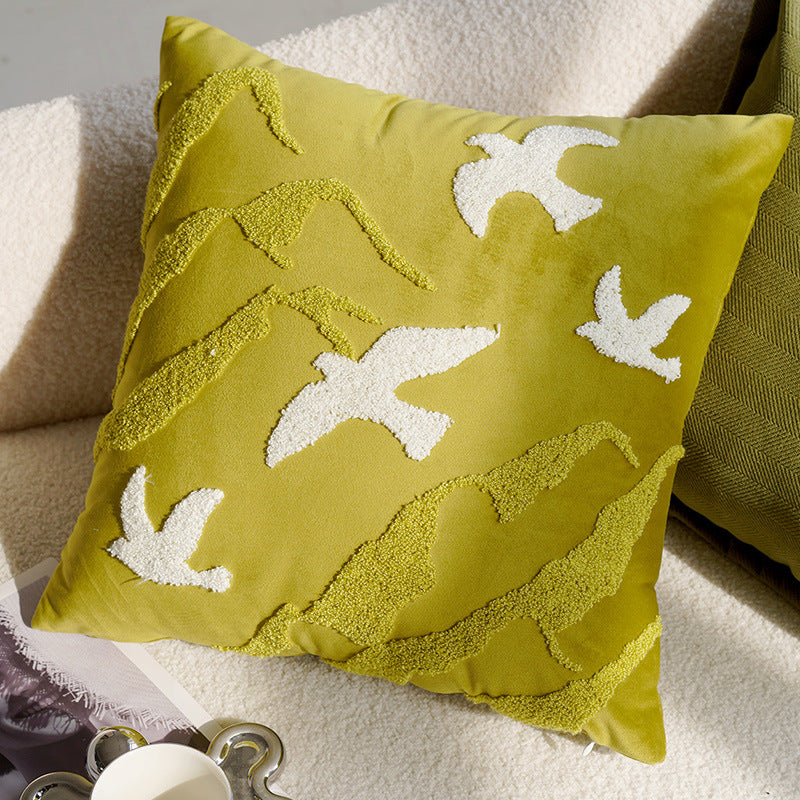 Green Bird Luxury Living Room Cushion Office Pillow Cover Pillowcase Homestay Sofa Waist Pillow Bay Window Cushion Bed