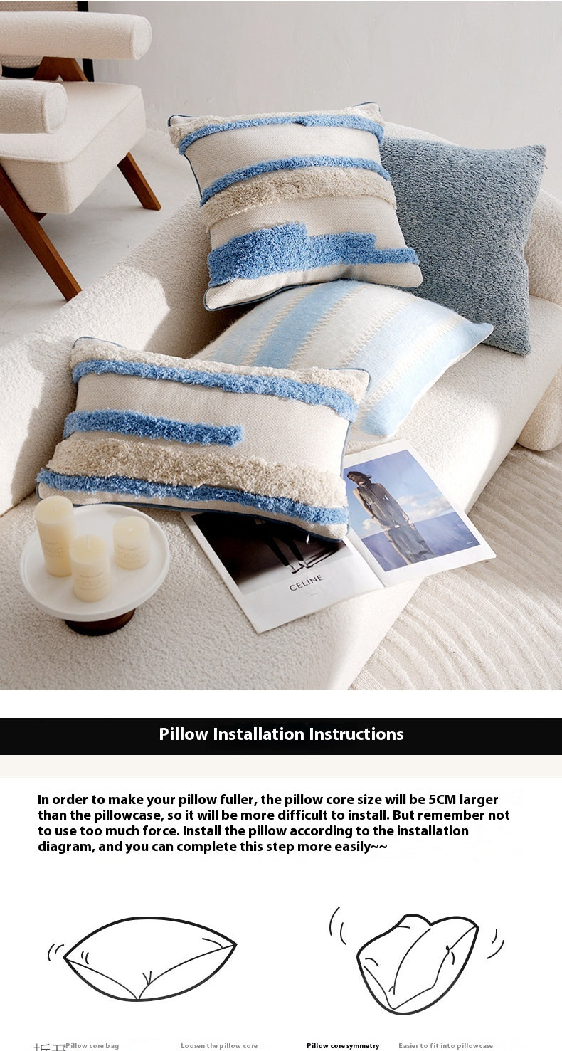 Vintage  Cartoon Cream Blue Cushion Pillow Sofa  Pillow Cover Bed