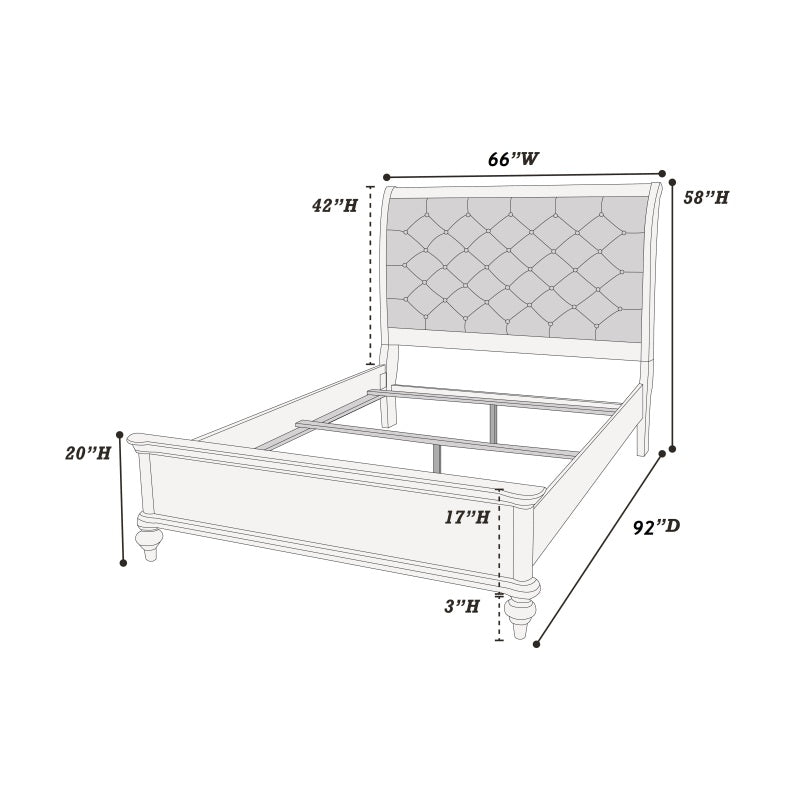 Silver Faux Leather Glamorous 3pc Bedroom Set Queen Size Bed 2x Nightstands Tufted Headboard Furniture
