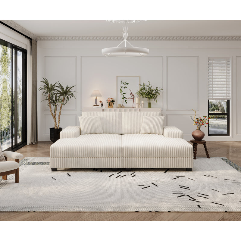 U-Shaped 4 Seat Corduroy Sectional Sofa, Green