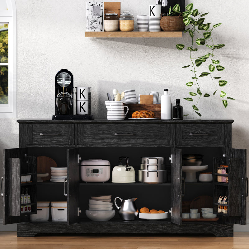 Black Farmhouse Buffet Sideboard with Door Shelves