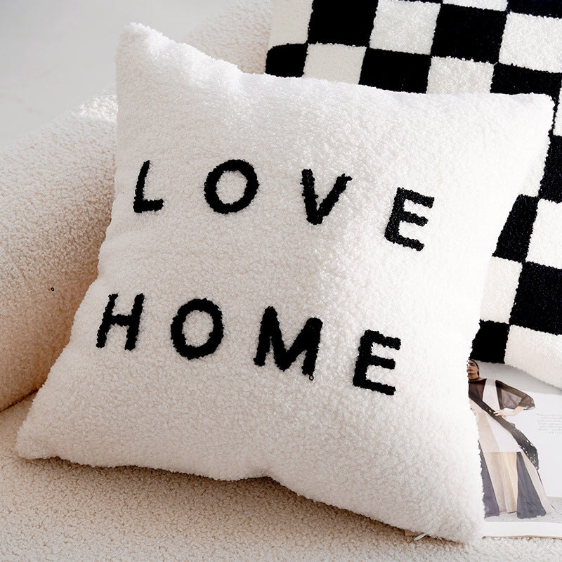 French Forest Checkerboard Pillow Cover – Black & White Ins Style Throw Cushion for Sofa, Bay Window, or Bed – Cover Only