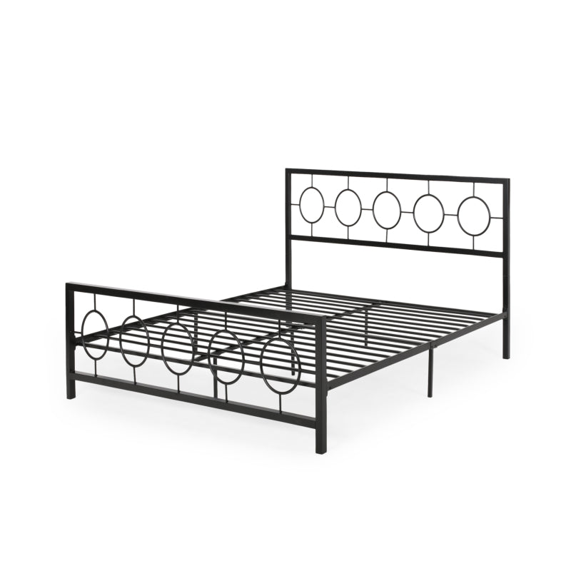 King size Classical Metal Bed Frame with Circular Design Headboard and Footboard, Under Bed Space, Black