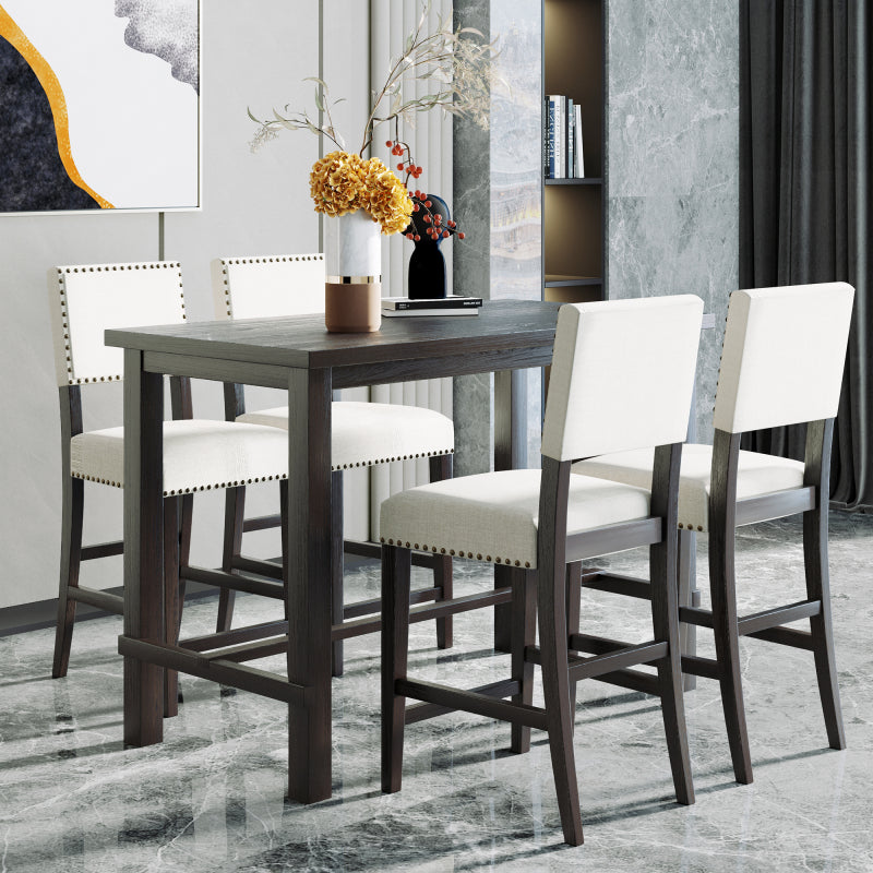 5-Piece Counter Height Dining Set - Natural Wood Table with 4 Chairs