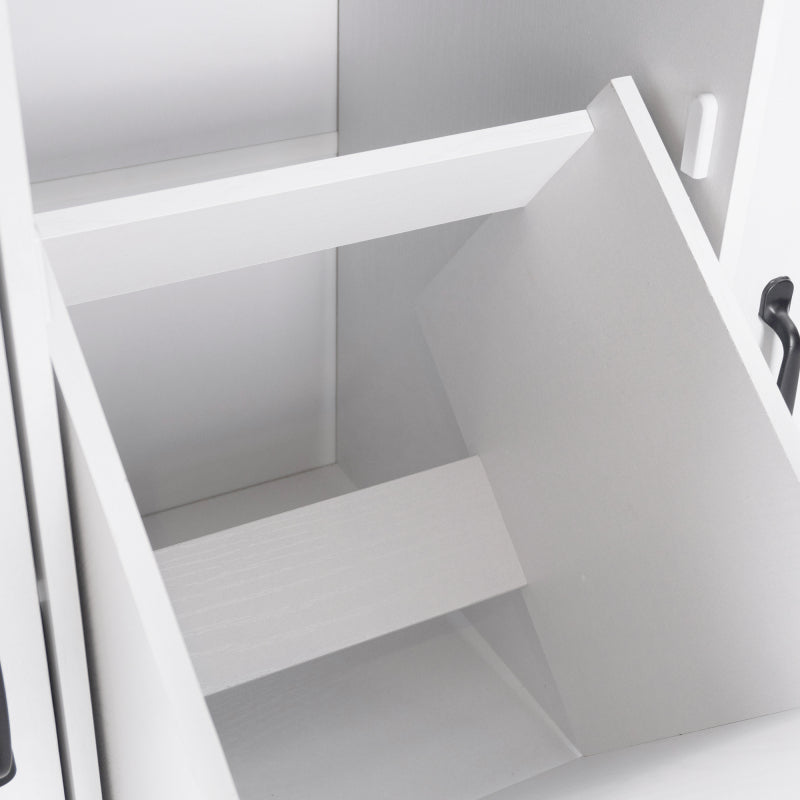 White Kitchen Island with Trash Cabinet & Drop Leaf